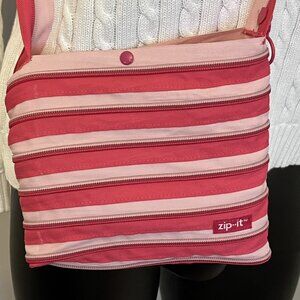 ZIP-IT Pink Striped Crossbody purse, handbag. Cute and packable!